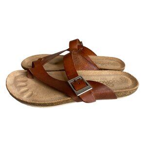 Yokono Women's Brown Leather Slip on Sandals 7.5